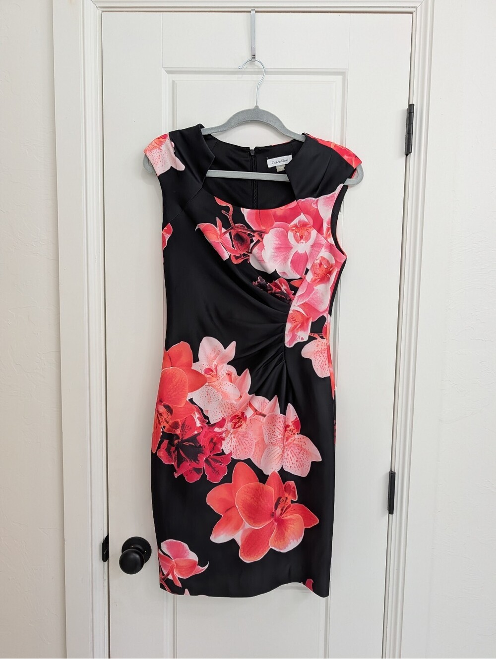 Black floral Calvin Klein sleeveless sheath dress